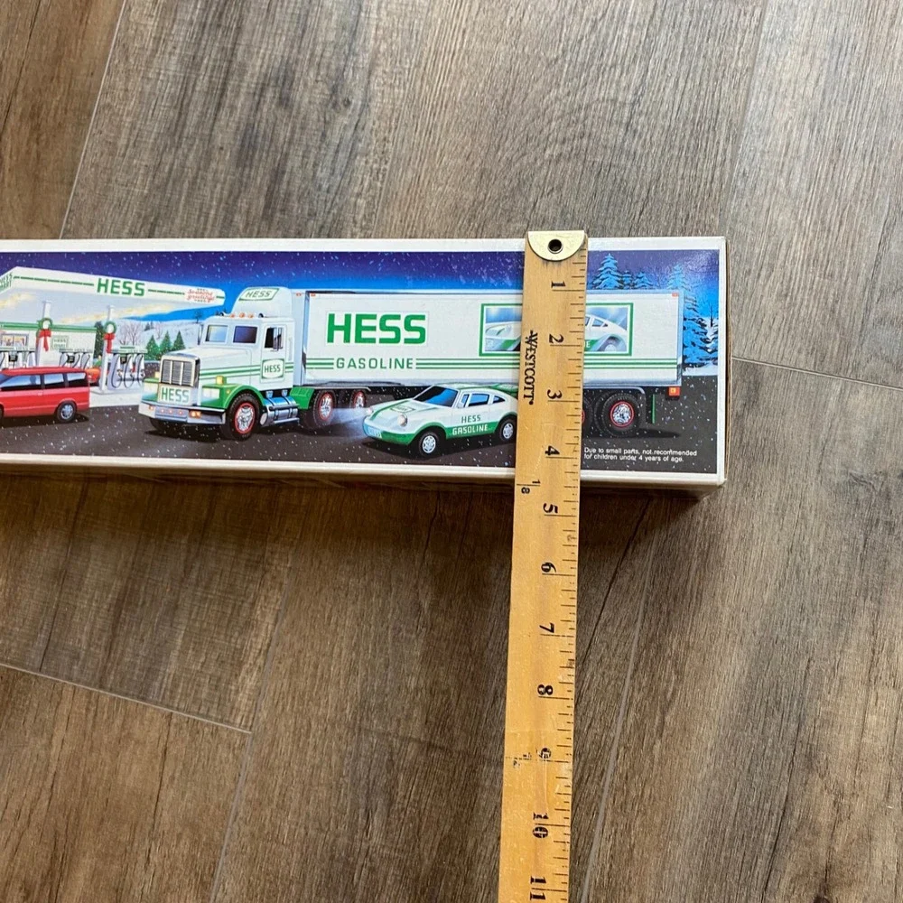 Vintage 1992 Hess 18 Wheeler and Racer Toy Truck with Working Lights and Box